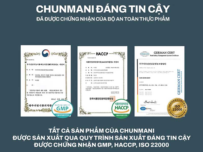 giấy chứng nhận thực phẩm an toàn sản phẩm thiên ma hàn quốc
